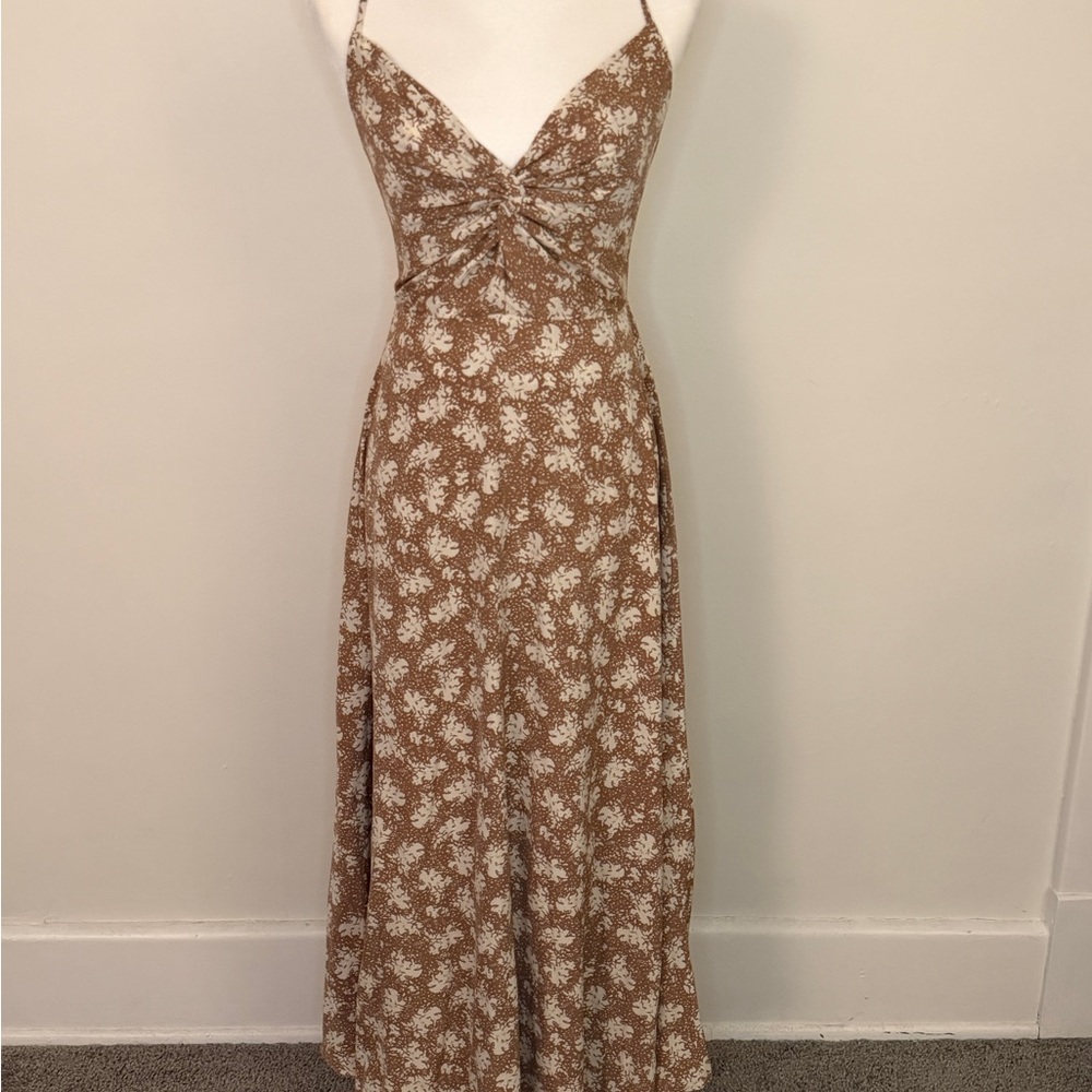 Lulu's Brown and Cream Floral Patterned Maxi Dress